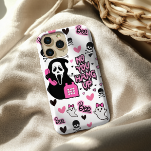 Cute Ghostface-Inspired Phone Case | Pink & Black Spooky Ghost Case | iPhone & Android