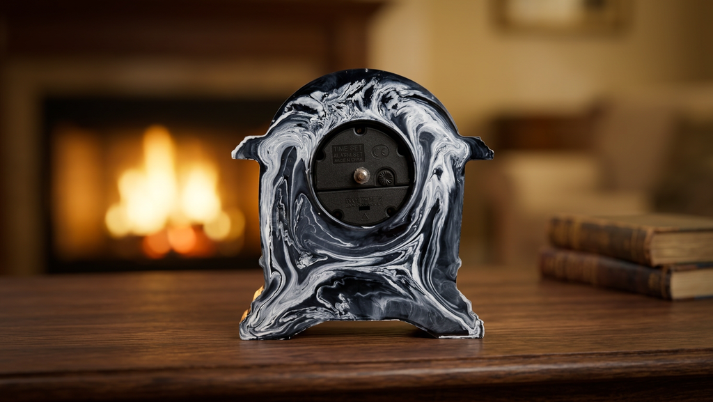 Black & White Resin Mantel Clock | Handmade Marble Swirl Desk Clock | Unique Home Décor
