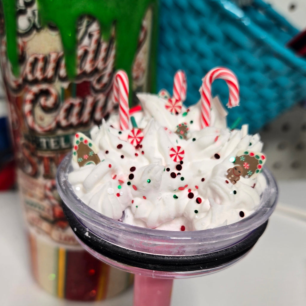 Christmas Candy Cane Tumbler with Faux Whipped Cream Topper | Handmade Holiday Cup