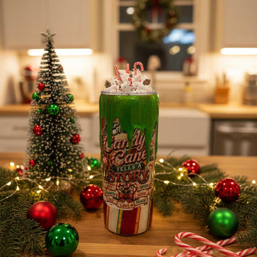 Christmas Candy Cane Tumbler with Faux Whipped Cream Topper | Handmade Holiday Cup