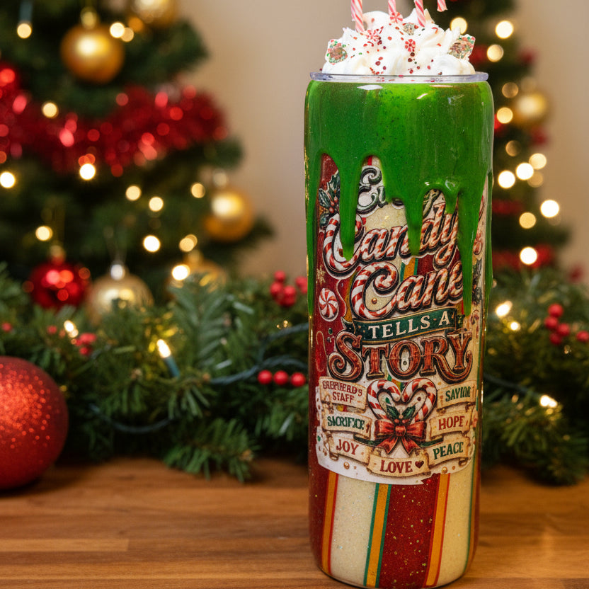 Christmas Candy Cane Tumbler with Faux Whipped Cream Topper | Handmade Holiday Cup